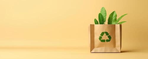 Eco Recycle Bag Concept with Copy Space, No Plastic Bag, Stop Using Disposable Package. photo