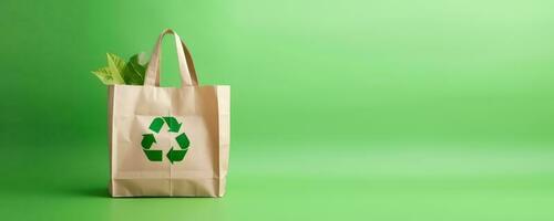 eco reciclar bolso concepto con Copiar espacio, No el plastico bolsa, detener utilizando desechable paquete. generativo ai foto