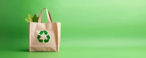 Eco Recycle Bag Concept with Copy Space, No Plastic Bag, Stop Using Disposable Package. photo
