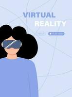 aterrizaje página meta versión, juego o solicitud. ciber niña en vr lentes. vector