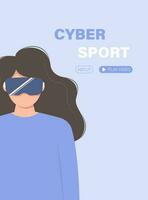 Landing page meta version, game or application. Cyber girl in VR glasses. vector