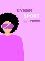 Landing page meta version, game or application. Cyber girl in VR glasses. vector