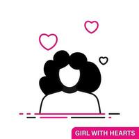 Girl sybol with hearts. Icon with red colour vector
