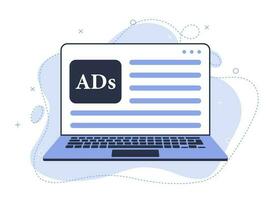 Digital advertising, online ads showing on laptop, cross channel marketing, responsive ads, customer targeting with behavior tracking advertising vector