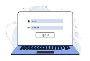 Login and password on laptop. Start web page template on laptop. New illustration with modern laptop vector