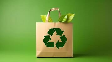 Eco Recycle Bag Background, No Plastic Bag Concept, Stop Using Disposable Package. photo
