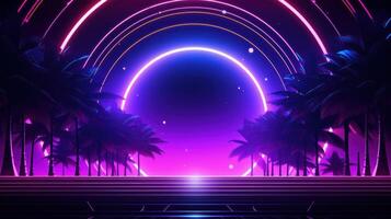 Retro futuristic 1980s Style background, Retro Wave Music Festival. Generative Ai photo