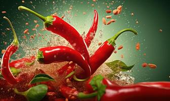 Red Chilli Peppers Background For Social Media Advertising and Marketing. photo