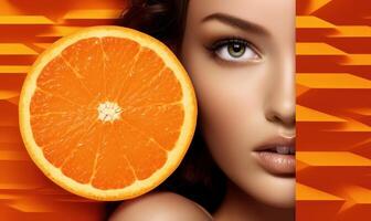 Orange Advertising Background For Social Media Post, Juicy Fruit for Healthy Nutrition. photo