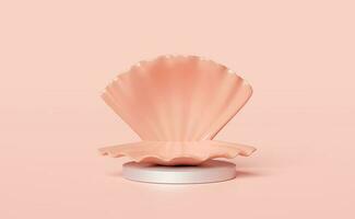 cylinder stage podium empty with shellfish isolated on pink background.modern stage display,minimalist mockup,abstract showcase background ,Concept 3d illustration,3d render photo