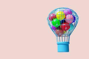 hot air balloon isolated on pink background. 3d render illustration, clipping path photo