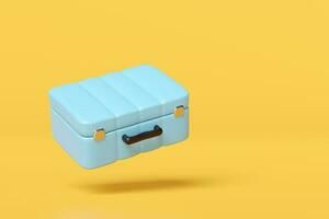 3d yellow close suitcase empty isolated on yellow background. summer travel concept, 3d render illustration, clipping path photo