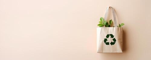 Eco Recycle Bag Concept with Copy Space, No Plastic Bag, Stop Using Disposable Package. photo