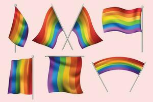 Rainbow flags vector collection. Small set of four flag icons in different shapes. Flat design.