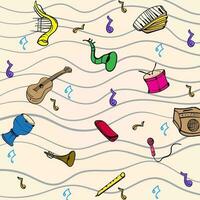 línea modelo con musical instrumentos mano dibujado vector ilustración.