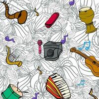 Seamless pattern with musical instruments. Hand drawn vector illustration.