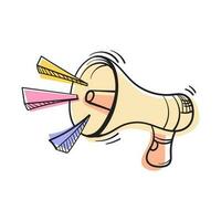 Megaphone with bullhorn. Hand drawn vector illustration in cartoon style.