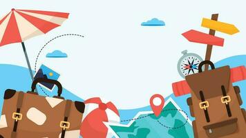 Travel destination vector background and template design with travel destinations and famous landmarks and attractions for tourism. Let's go travel vector illustration.