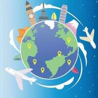 Travel composition with famous world landmarks. Travel and Tourism concept. Vector illustration