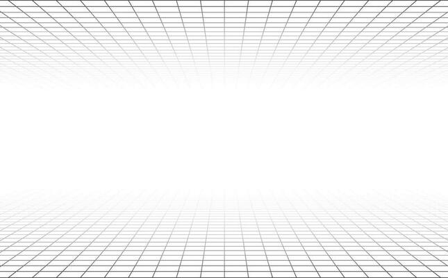 3d wireframe grid room. 3d perspective laser grid 16 9.. Cyberspace blue background with white mesh. Futuristic digital hallway space in virtual reality. Vector illustration.