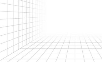 3d wireframe grid room. 3d perspective laser grid 16 9.. Cyberspace blue background with white mesh. Futuristic digital hallway space in virtual reality. Vector illustration.