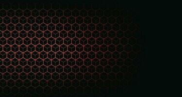 Dark black hexagon pattern on red, orange neon abstract background in technology style. Modern futuristic geometric shape web banner design. You can use for cover template, poster. Vector illustration