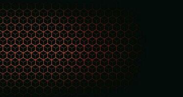 Dark black hexagon pattern on red, orange neon abstract background in technology style. Modern futuristic geometric shape web banner design. You can use for cover template, poster. Vector illustration