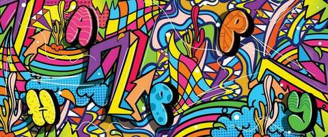 Graffiti doodle art background with vibrant colors hand-drawn style. Street art graffiti urban theme for prints, banners, and textiles in vector format