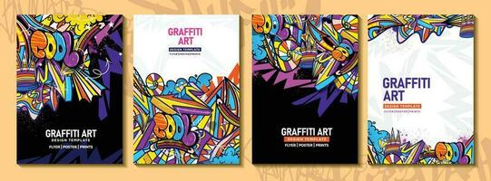 Modern doodle graffiti art poster or flyer template with colorful design. Hand-drawn abstract graffiti illustration vector in street art theme