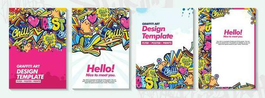 Modern doodle graffiti art poster or flyer template with colorful design. Hand-drawn abstract graffiti illustration vector in street art theme