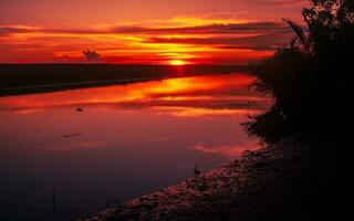 Beautiful dramatic sunset with river photo