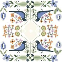 Folk Art Bird in Floral vector