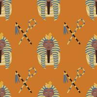 Ancient Egyptian themed vector seamless pattern with a king and scepters on orange