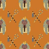 Ancient Egyptian themed vector seamless pattern with a king and scepters on orange