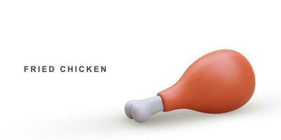 3d fried chicken leg. Vector illustration.