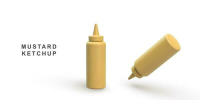 3d realistic two mustard ketchup on white background. Vector illustration.