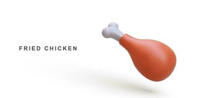 3d realista frito pollo pierna. vector ilustración.