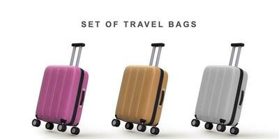 3D realistic set travel trolley bags on white background. Vector illustration.