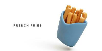 3d realistic fly  French fries on white background. Vector illustration.