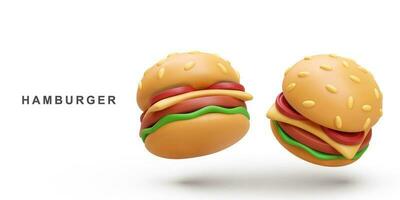 3d realistic two Hamburger on white background. Vector illustration.