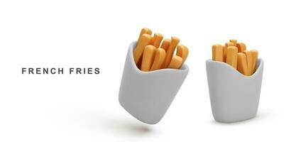 3d realistic two French fries. Vector illustration.