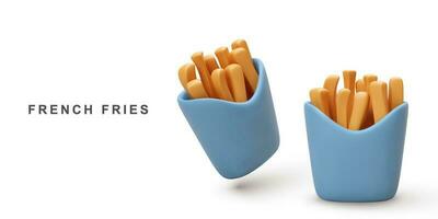 3d realistic two French fries . Vector illustration.