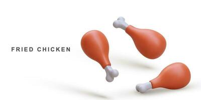 3d realistic three fried chicken legs. Vector illustration.