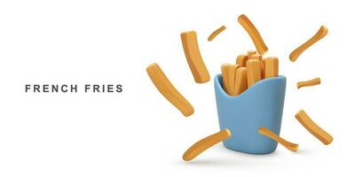 3d realistic French fries on white background. Vector illustration.