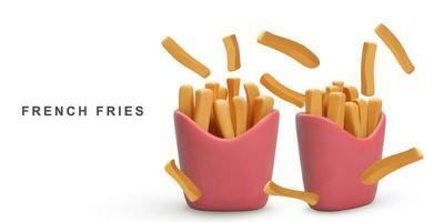 3d two French fries on white background. Vector illustration.