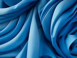 3d render, abstract background with folded textile ruffle, blue cloth macro, wavy fashion wallpaper created with generative AI technology photo