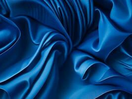 3d render, abstract background with folded textile ruffle, blue cloth macro, wavy fashion wallpaper created with generative AI technology photo