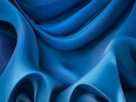 3d render, abstract background with folded textile ruffle, blue cloth macro, wavy fashion wallpaper created with generative AI technology photo