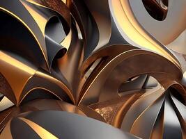 Golden 3d rendering of an abstract background with a shiny texture created with generative AI technology photo