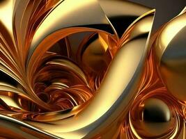 Golden 3d rendering of an abstract background with a shiny texture created with generative AI technology photo